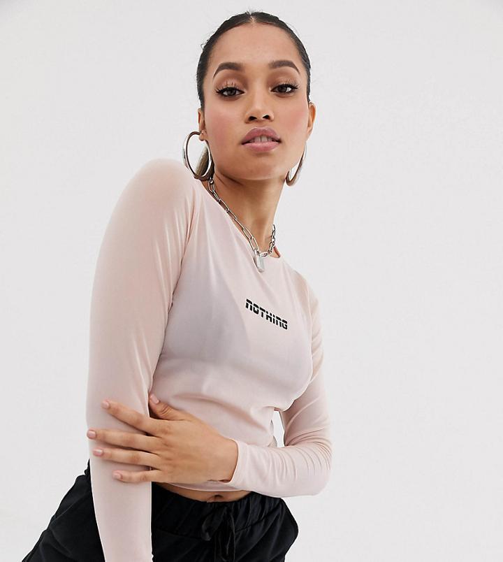 Asos Design Petite Mesh Top With Nothing Print - White