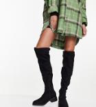 Truffle Collection Wide Fit Mid Heel Stretch Over The Knee Boots In Black