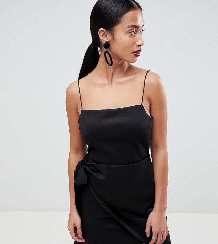Asos Design Petite Wrap Front Bow Scuba Mini Dress-black