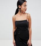 Asos Design Petite Wrap Front Bow Scuba Mini Dress-black