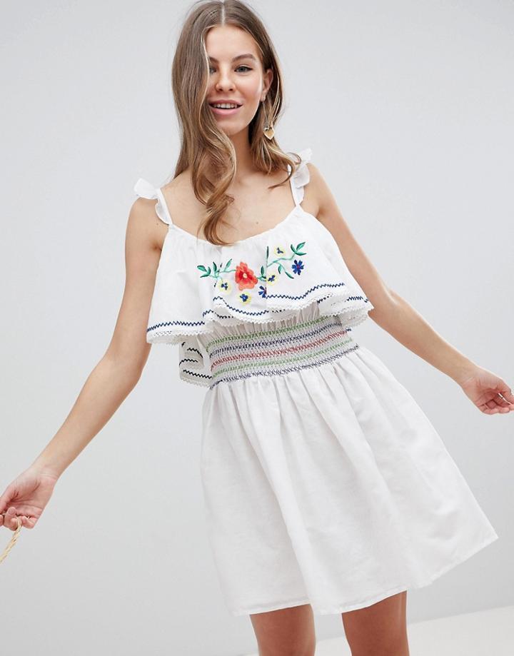 Asos Design Embroidered Mini Skater Sundress - Multi