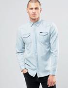 Religion Denim Shirt With Press Stud Buttons - Blue