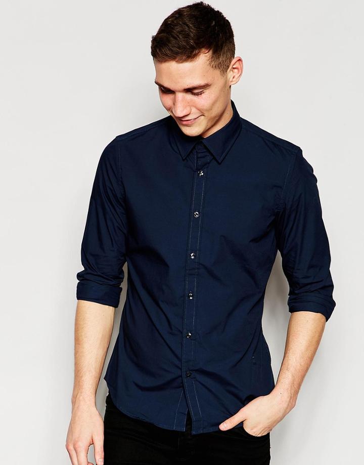 G-star Shirt Core Slim Fit Stretch Poplin In Saru Blue - Saru Blue
