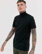 Asos Design T-shirt With Rib Roll Neck In Black