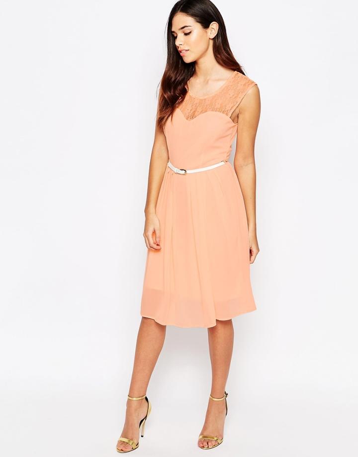 Jasmine Midi Dress With Lace Top - Pink