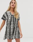 Asos Design Ultimate Smock Dress In Snake Print - Multi