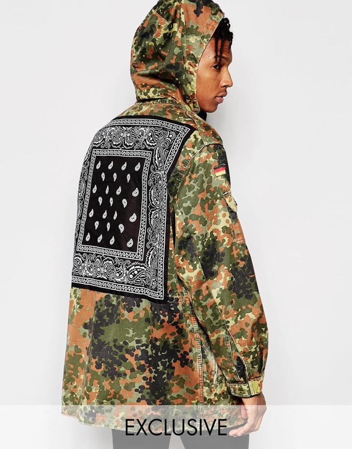 Reclaimed Vintage Parka Jacket With Bandana Back Patch - Camo
