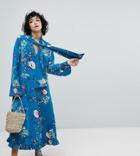 Reclaimed Vintage Inspired Midiaxi Dress With Flare Sleeve - Blue