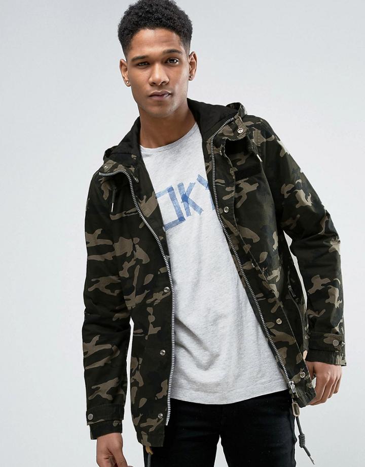 Esprit Zip Thru Camo Shower Proof Jacket - Green
