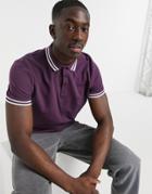 Asos Design Tipped Pique Polo Shirt In Purple