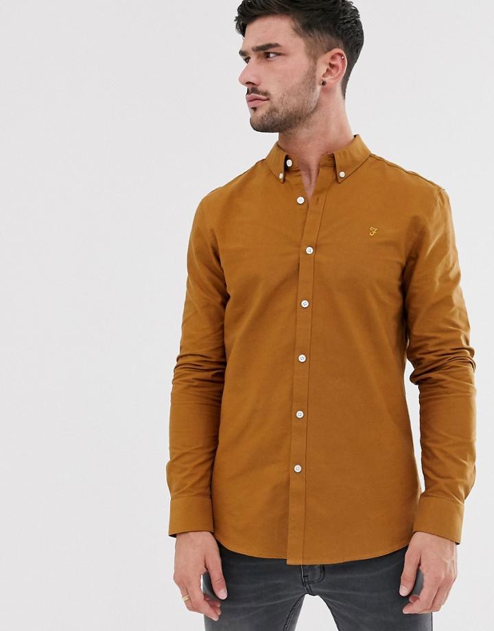Farah Brewer Slim Fit Oxford Shirt In Tan