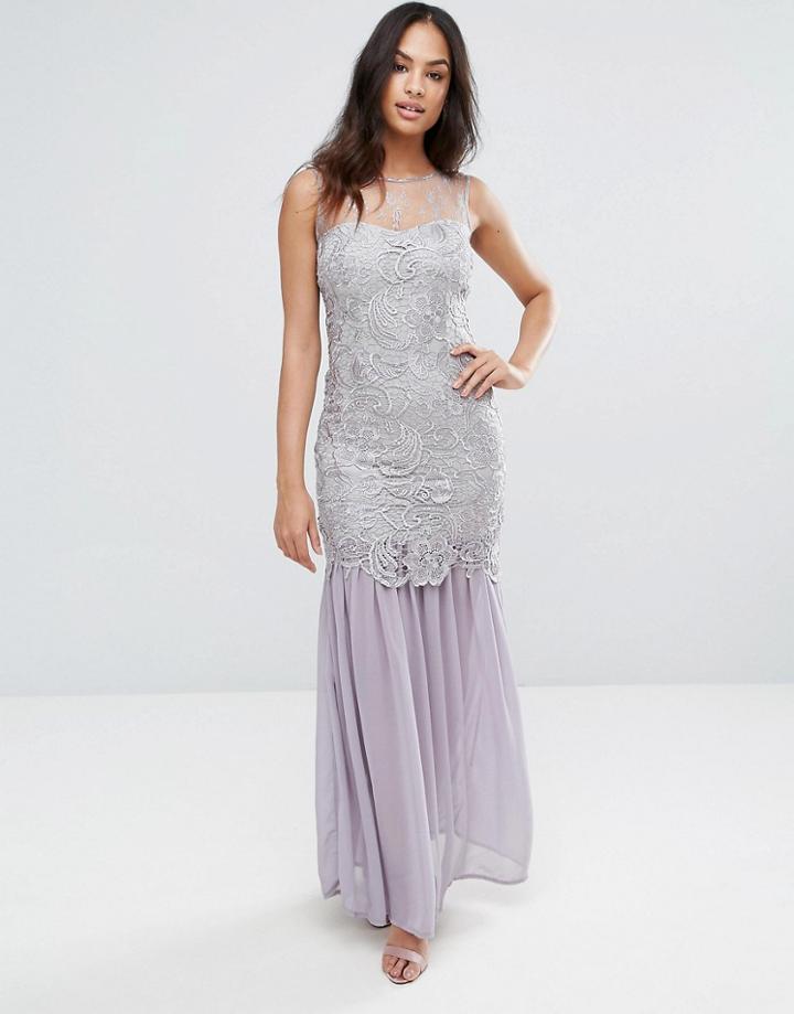 Ax Paris Gray Crochet Chiffon Maxi Dress - Gray
