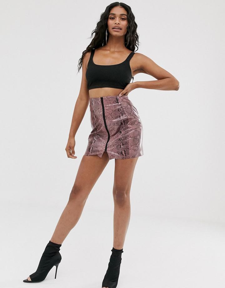 Asos Design Python Mini Vinyl Skirt With Side Zip - Multi