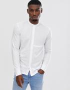 Jack & Jones Premium Grandad Collar Jersey Shirt In Navy - White