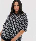 Asos Design Curve Oversized T-shirt In Monogram Print-black