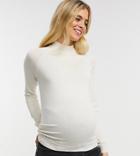 Pieces Maternity Sweater With High Neck In Cream-white