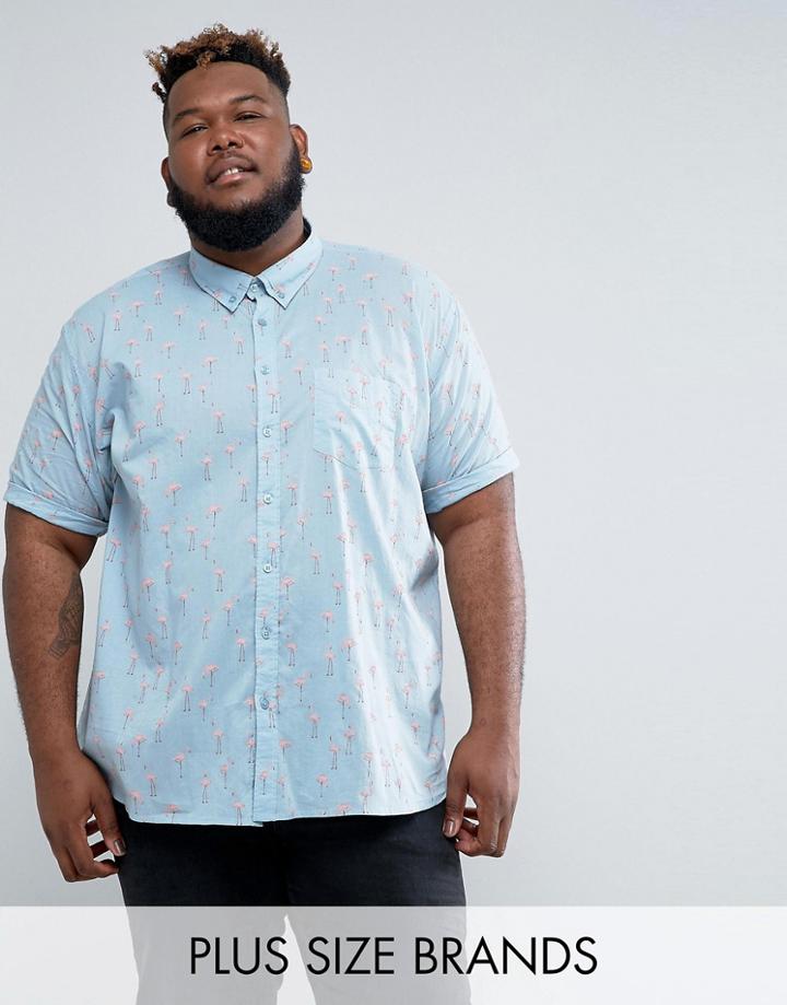 Jacamo Plus Short Sleeve Shirt With Flamingo Print - Multi