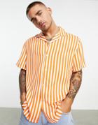 Asos Design Relaxed Revere Shirt In Orange Summer Stripe