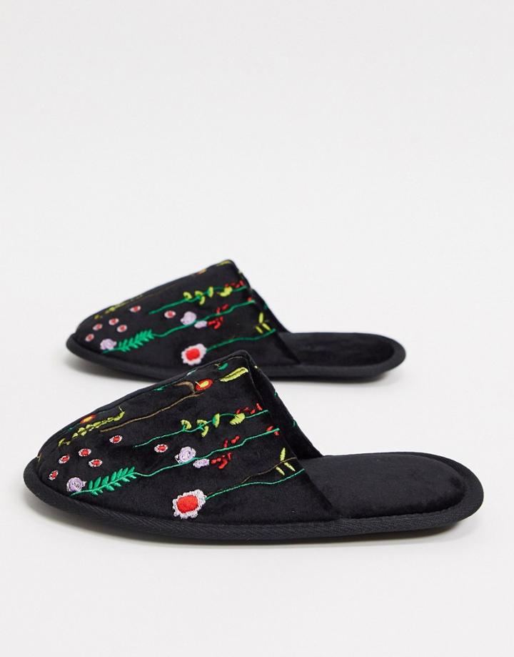 Asos Design Zigs Embroidered Slippers In Black-multi