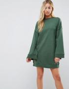 Asos Sweat Dress With Exposed Seams And Flared Sleeves - Green