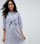 Asos Design Exclusive Maternity Tie Front Nursing Mini Dress In Stripe - Multi