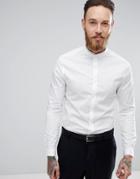 Asos Design Skinny Fit Shirt With Lace Trim And Grandad Collar - White