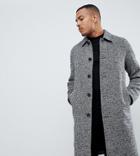 Asos Design Tall Wool Mix Overcoat In Black Texture - Gray