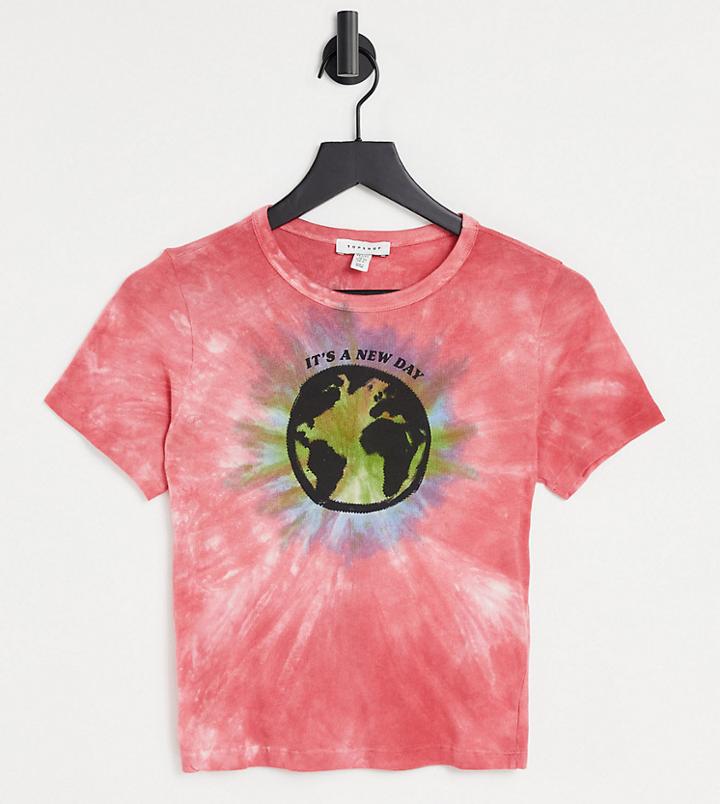 Topshop Petite Wonderful World Tie Dye T-shirt In Pink