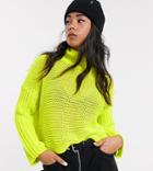 Noisy May High Neck Boxy Knitted Sweater In Neon