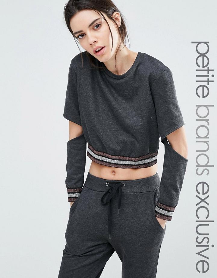 One Day Petite Metallic Ribbed Sweat Top With Cutout Elbow - Multi