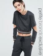 One Day Petite Metallic Ribbed Sweat Top With Cutout Elbow - Multi