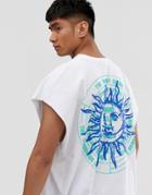 Asos Design Super Oversized And Longline Sleeveless T-shirt With Sun Chest And Back Print - White
