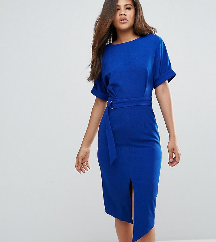Asos Tall Smart Woven Midi Dress With D-ring - Blue