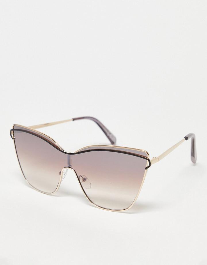 Svnx Cat Eye Shield Sunglasses With Top Bar Detail In Gold