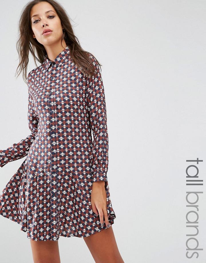 Brave Soul Tall Shirt Dress With Drop Hem - Multi