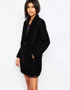 Pepe Jeans Meg Classic Black Wool Mix Coat - Black