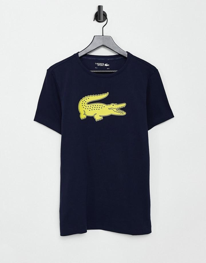 Lacoste Croc Logo T-shirt In Navy/yellow