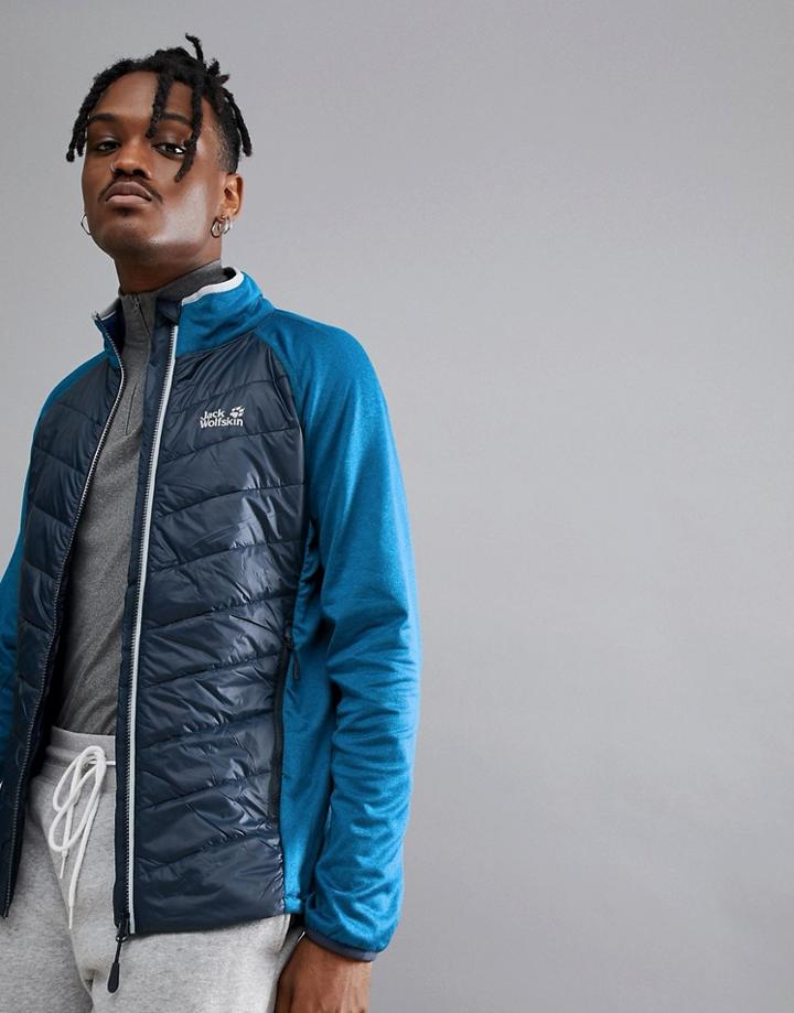 Jack Wolfskin Sutherland Crossing Hybrid Puffer Jacket In Black/blue - Black