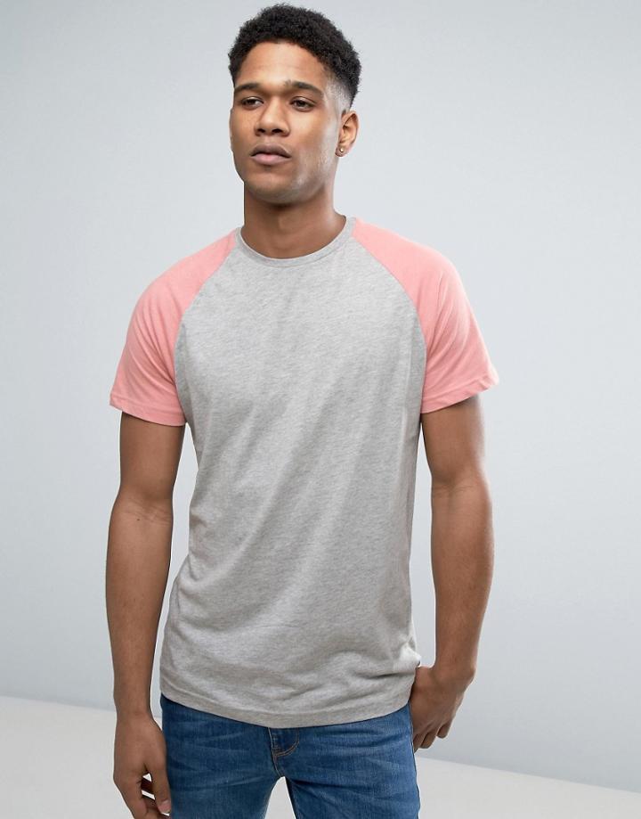 Brave Soul Plain Contrast Sleeve T-shirt - Gray