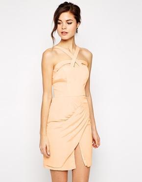 Vlabel London Vale Wrap Front Mini Dress With Cross Straps - Cream