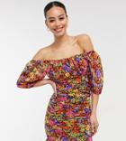 Influence Tall Ruched Body Floral Printed Mini Dress-multi