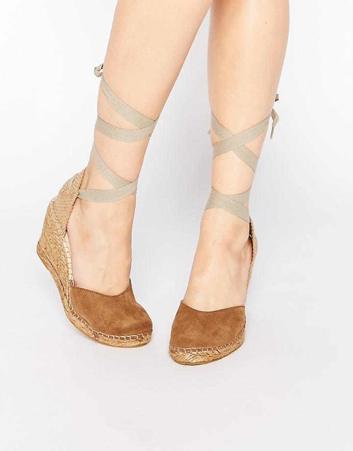 Park Lane Ankle Tie Espadrille Wedge Shoes - Beige