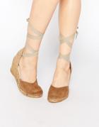 Park Lane Ankle Tie Espadrille Wedge Shoes - Beige
