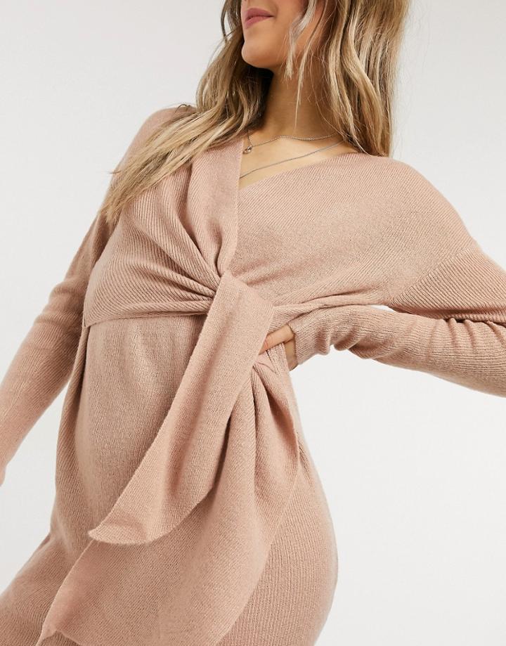 Style Cheat Emilia Knit Midi Dress With Tie In Blush-neutral
