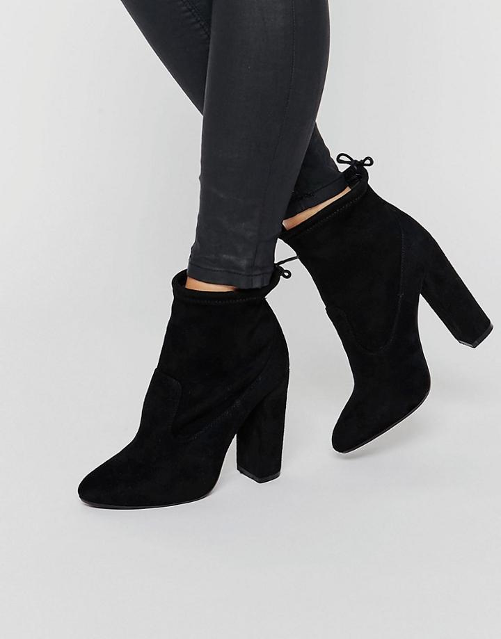 Public Desire Jenna Tie Back Black Heeled Ankle Boots - Black Suede