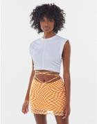 Bershka Lettuce Hem Mesh Psychedelic Print Mini Skirt In Orange