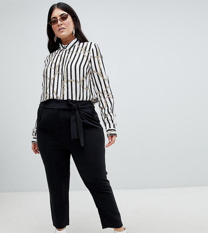River Island Plus Tie Waist Tapered Pants - Black