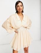 Asos Design Soft Plunge Mini Shirt Dress With Corset Detail And Drape Back In Blush-pink