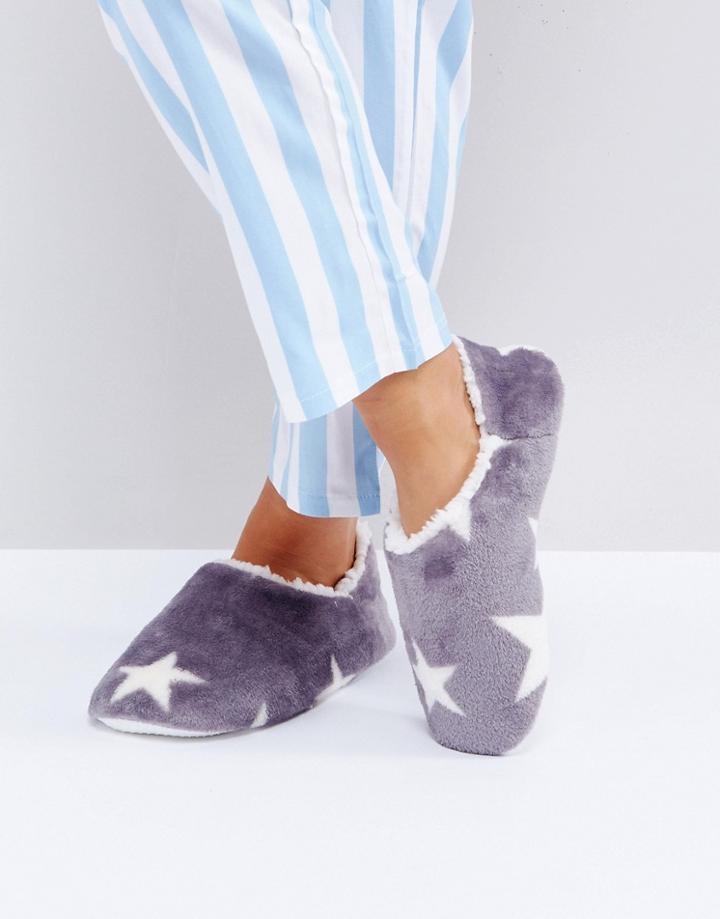 Loungeable Star Slide On Slippers - Gray