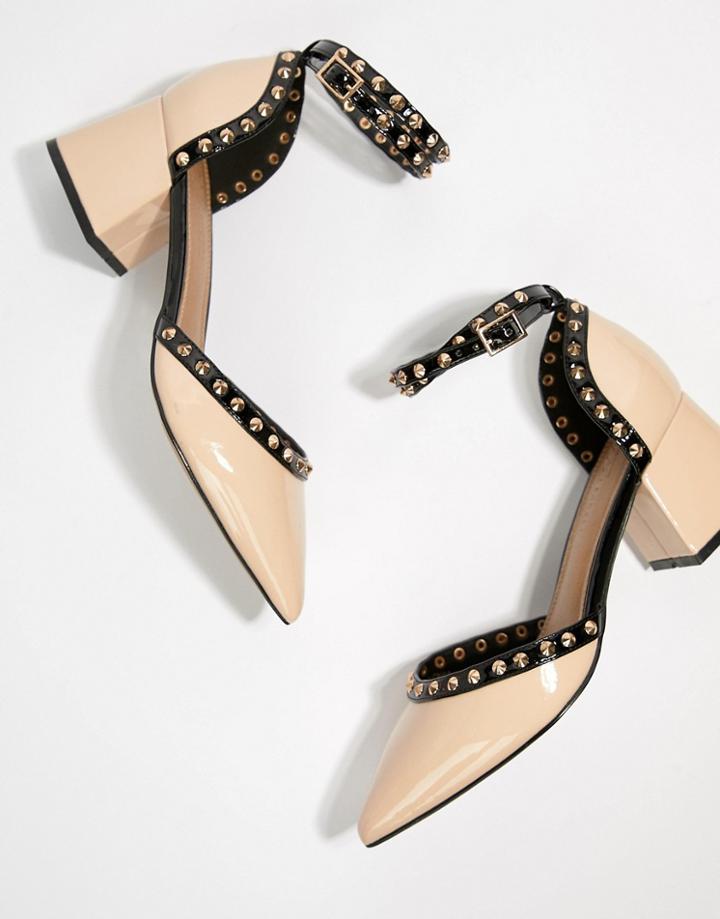 Asos Design Stealth Studded Mid Heels - Beige